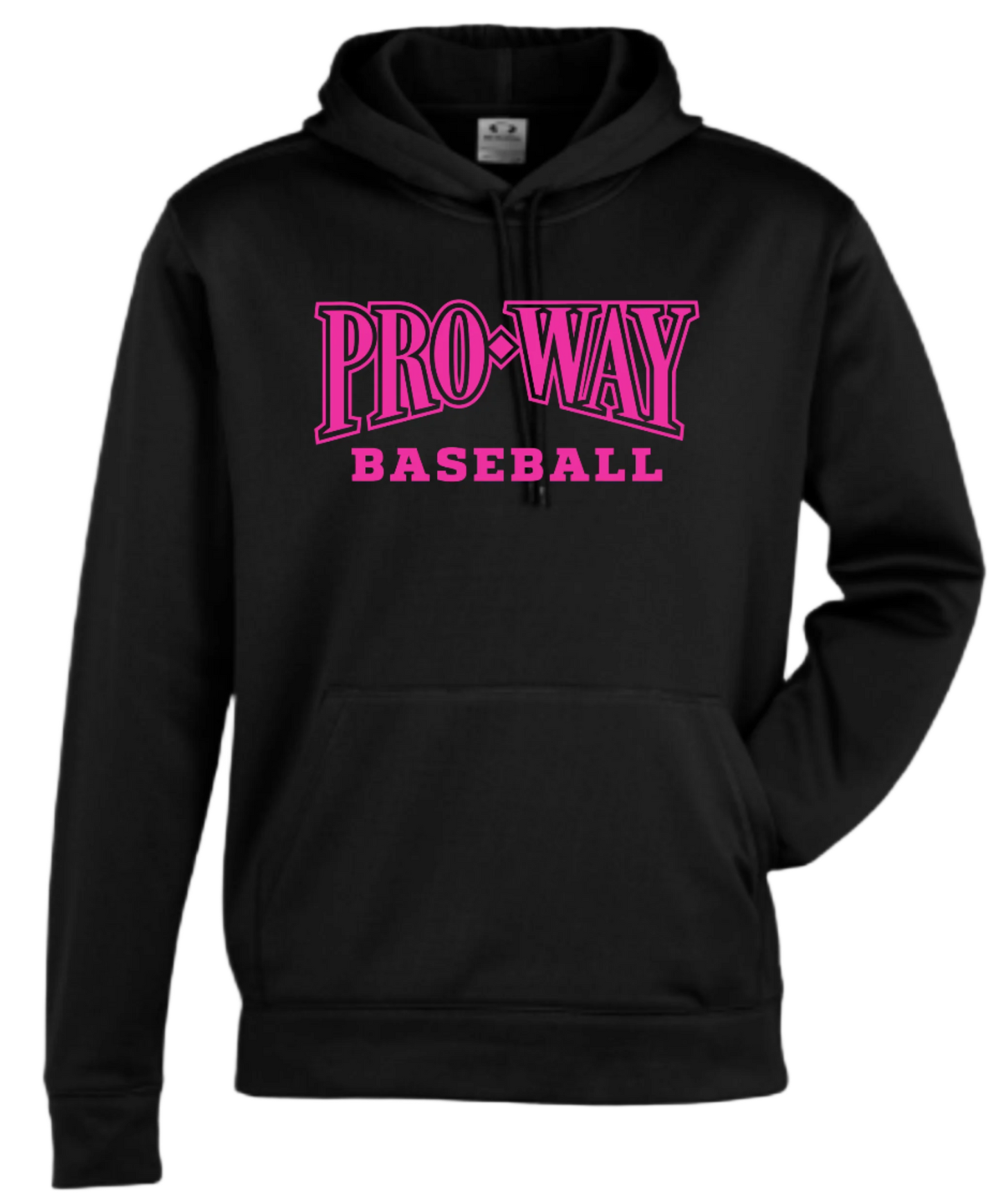 NEON PINK Pro Way Baseball Unisex and Youth Pullover Black DriFit Hoodie